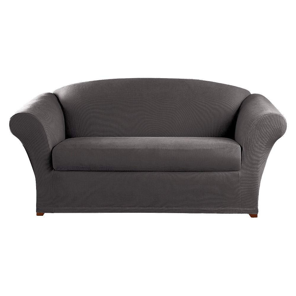 Sure Fit Stretch Oxford 2 Piece Slipcover - Gray - Loveseat