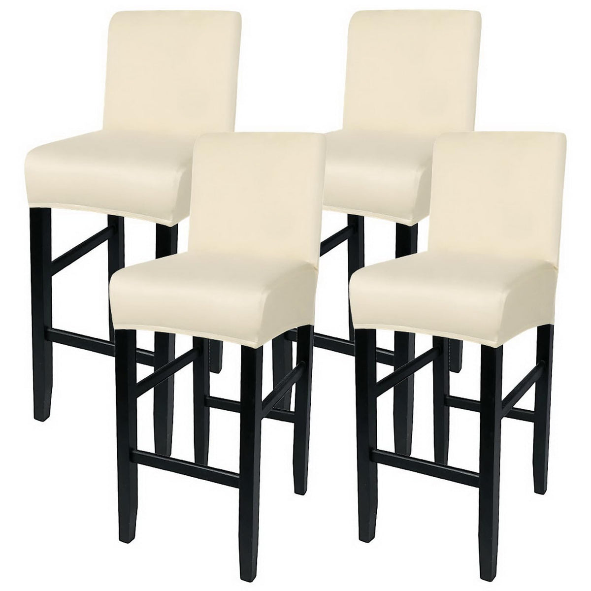 SearchI Bar Stool Covers Set of 4, Stretch Washable Barstool Seat Covers, Counter Height Chair Covers for Kitchen Dining Room Cafe (Beige Linen-Look Print)