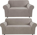 H.VERSAILTEX Stretch Loveseat Cover Bundles Sofa Slipcover, Furniture Protector, Plaid Pattern, Removable and Washable, Taupe