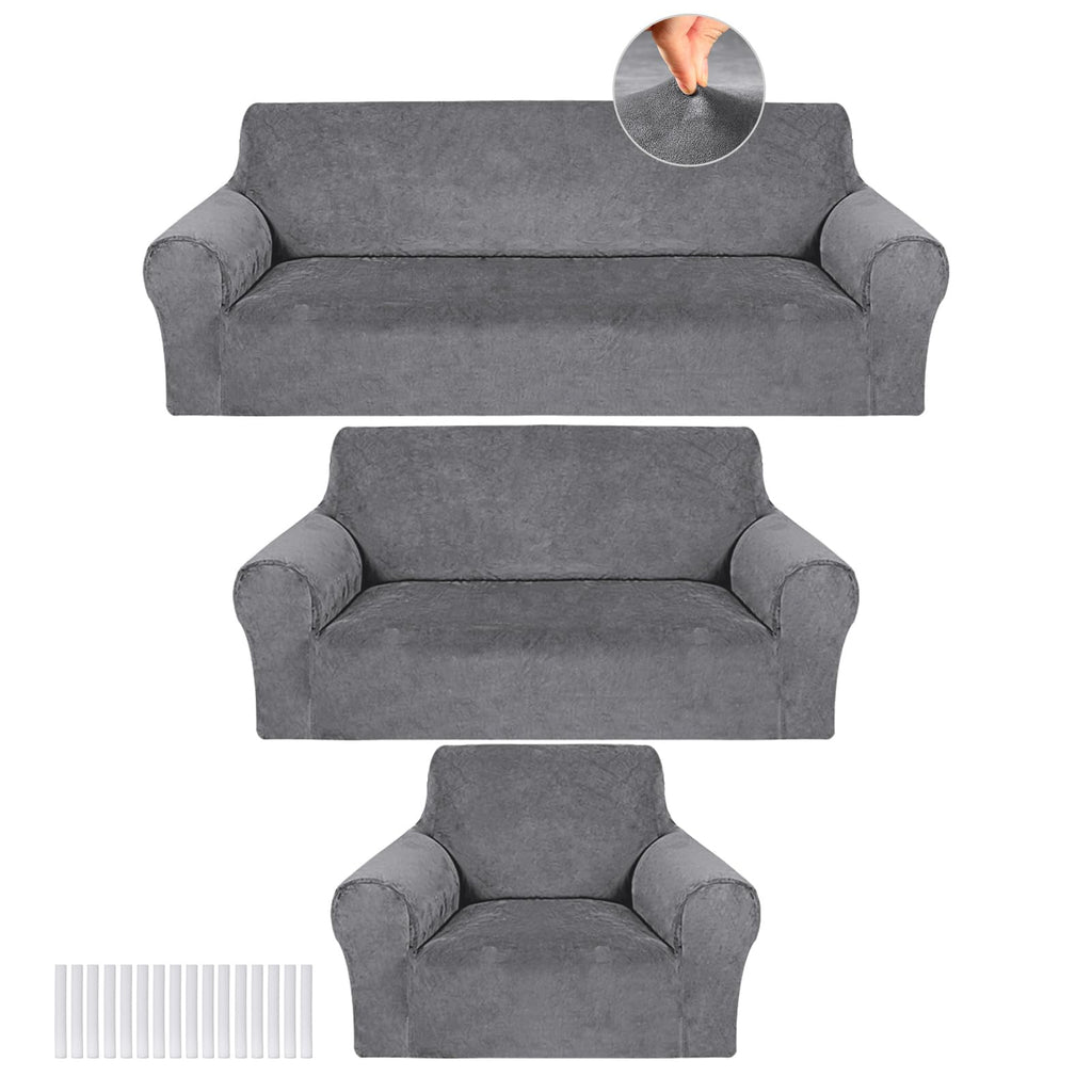 Peryiter 3 Pcs Couch and Loveseat Sofa Covers,Gray Dm,Milk Silk