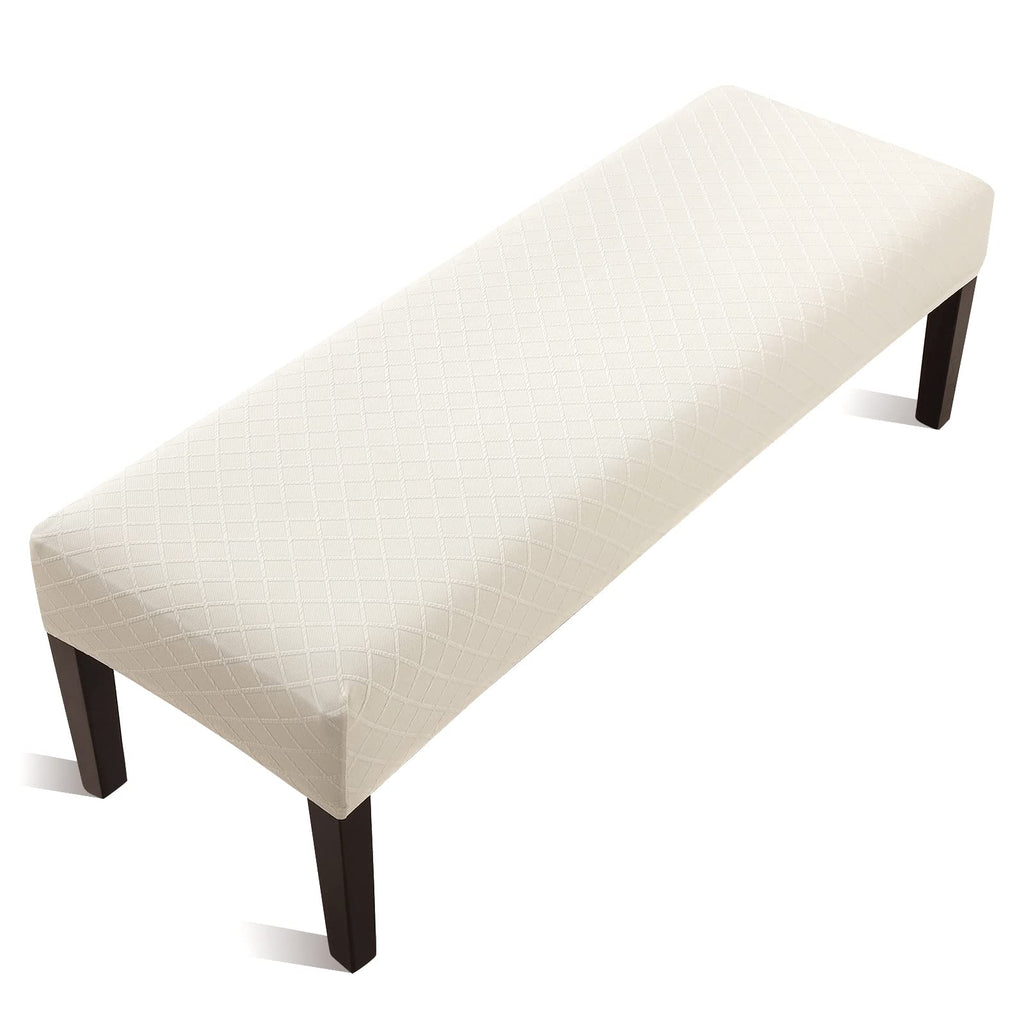 Fuloon Stretch Jacquard Dining Bench Cover - Anti-Dust Removable Bench Slipcover Washable Seat Cushion Protector for Bedroom, Kitchen, Hotel, Banquet (Beige)