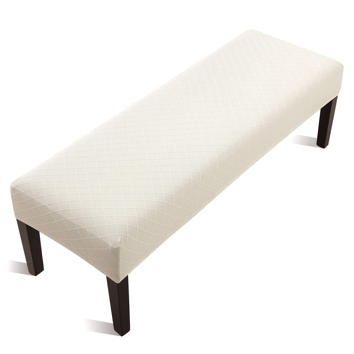 Fuloon Stretch Jacquard Dining Bench Cover - Anti-Dust Removable Bench Slipcover Washable Seat Cushion Protector for Bedroom, Kitchen, Hotel, Banquet (Beige)