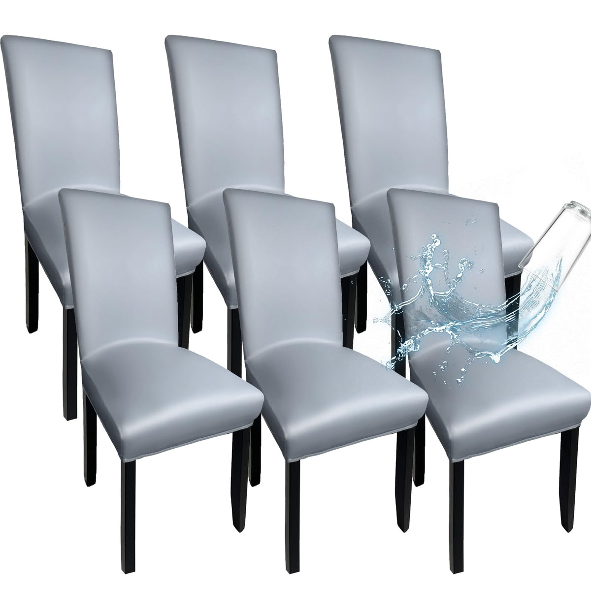 Leather Chair Covers for Dining Chairs Set of 4, Super Stretch Waterproof Kitchen Chair Covers Thickened Washable Dining Chair Slipcovers Black Chair Seat Covers for Dining/Kitchen/Banquet