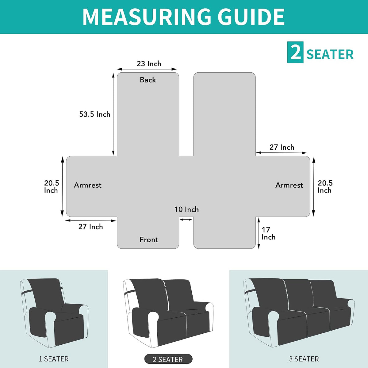 Easy-Going Waterproof Recliner Loveseat Sofa Cover with Pocket, 1-Piece Reversible Couch Cover for 2 Seat Recliner, Protector with Elastic Straps for Pets(Recliner Loveseat, Gray/Light Gray)