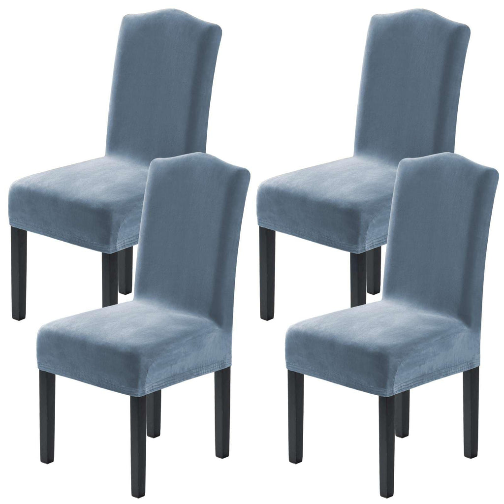 H.VERSAILTEX Dining Chair Covers Velvet Stretch Chair Covers for Dining Room Set of 6 Parson Chair Slipcovers Chair Protectors Covers, Soft Thick Solid Velvet Fabric Washable, Ivory