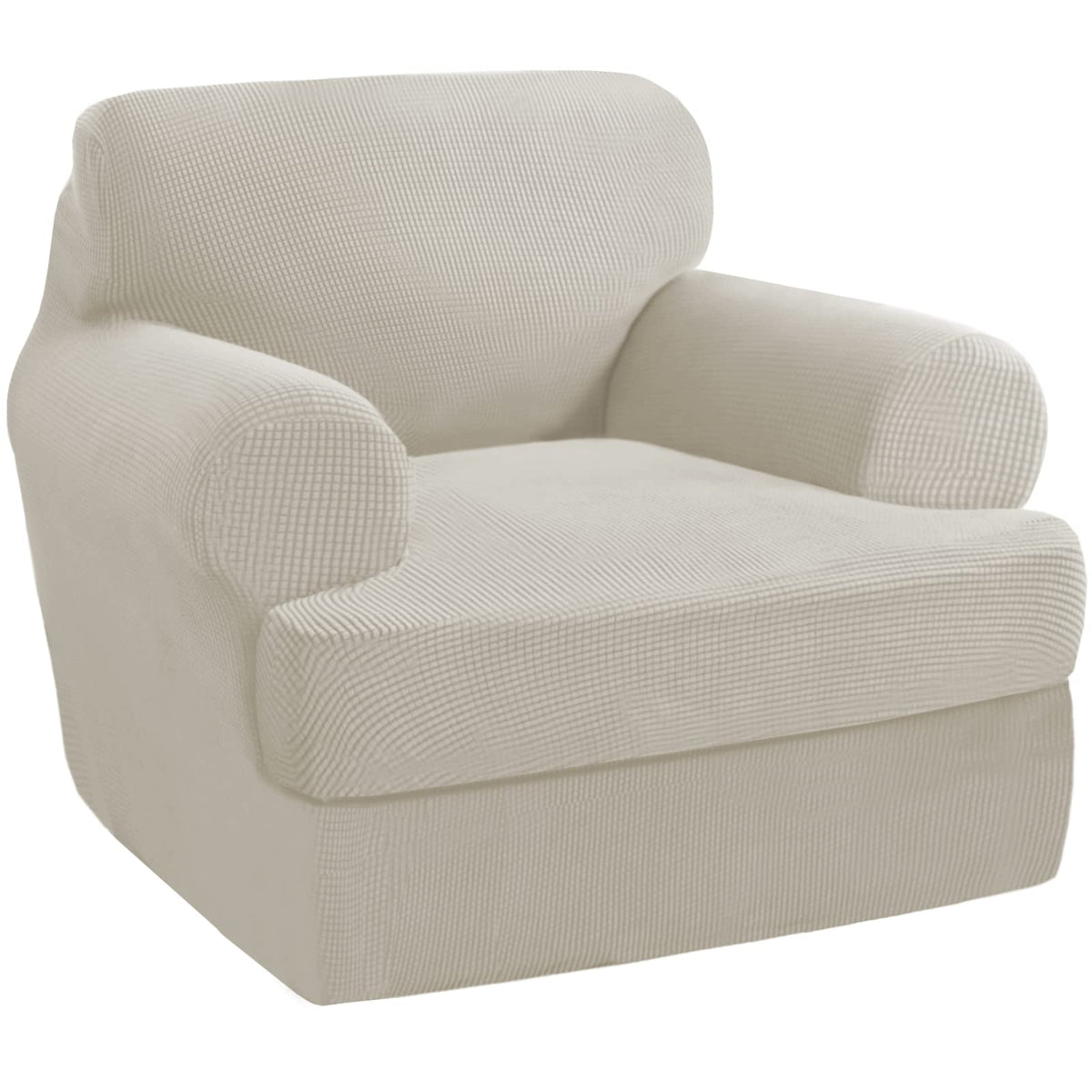 PrinceDeco T Cushion Loveseat Slipcover - 3 Pieces Sofa Cover for 2 Cushion Couch with 2 Individual T Shape Seat Covers Width Up to 76 Inch - Stretch, Machine Washable, Porcelain