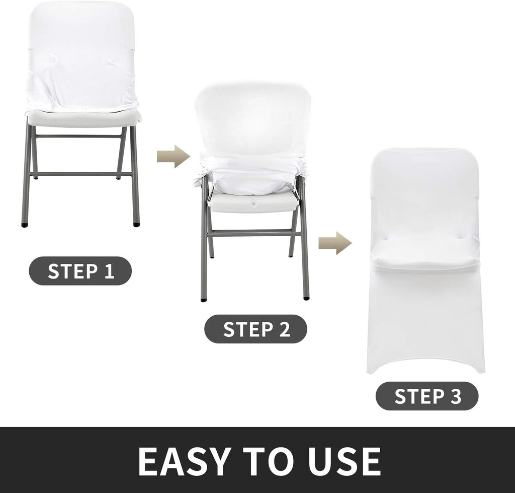 Peomeise Stretch Spandex Folding Chair Cover for Wedding Party Dining Banquet Event (White,12pcs)