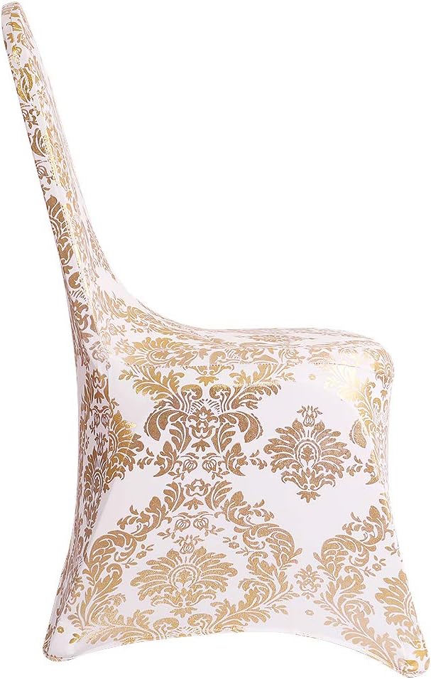 Gold Chair Covers Foil Floral Print, Stretch Fit, 1 Pack