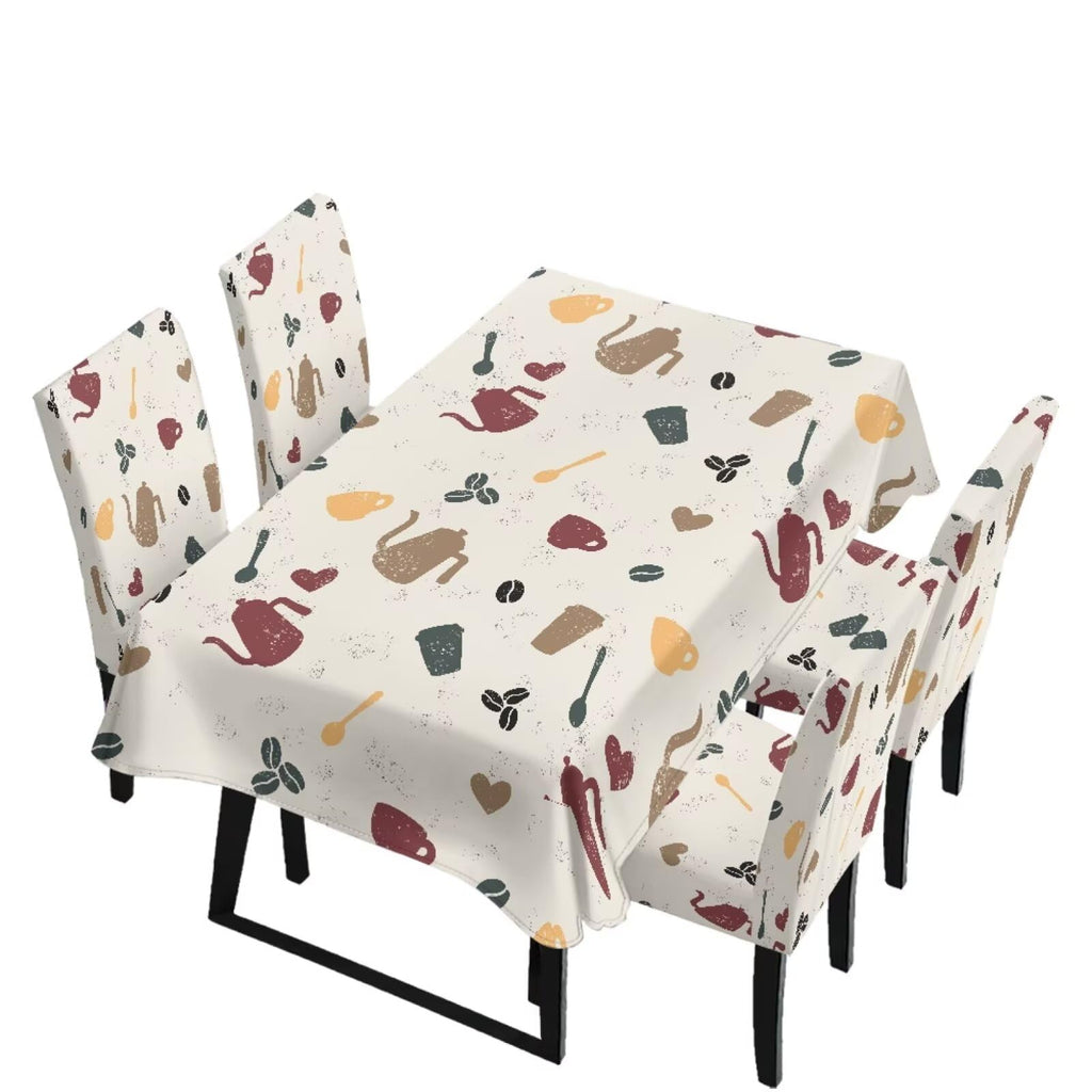 Dining Room Chair Cover and Tablecloths 7 Pack, Stain Resistant Stretch Kitchen Chair Seat Slipcovers Anti-Wrinkle Table Protector for Party, Pastoral Rose Flower Stripes Print Green