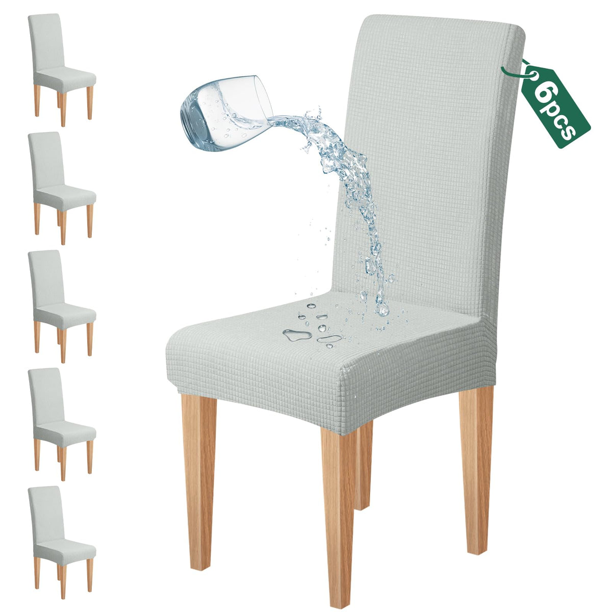 Dioxide Waterproof Chair Covers for Dining Chairs, Stretch Dining Chair Covers Set of 6, Parson Chair Slipcovers, Washable Kitchen Chairs Seat Covers Protectors for Home Restaurant Banquet - Beige
