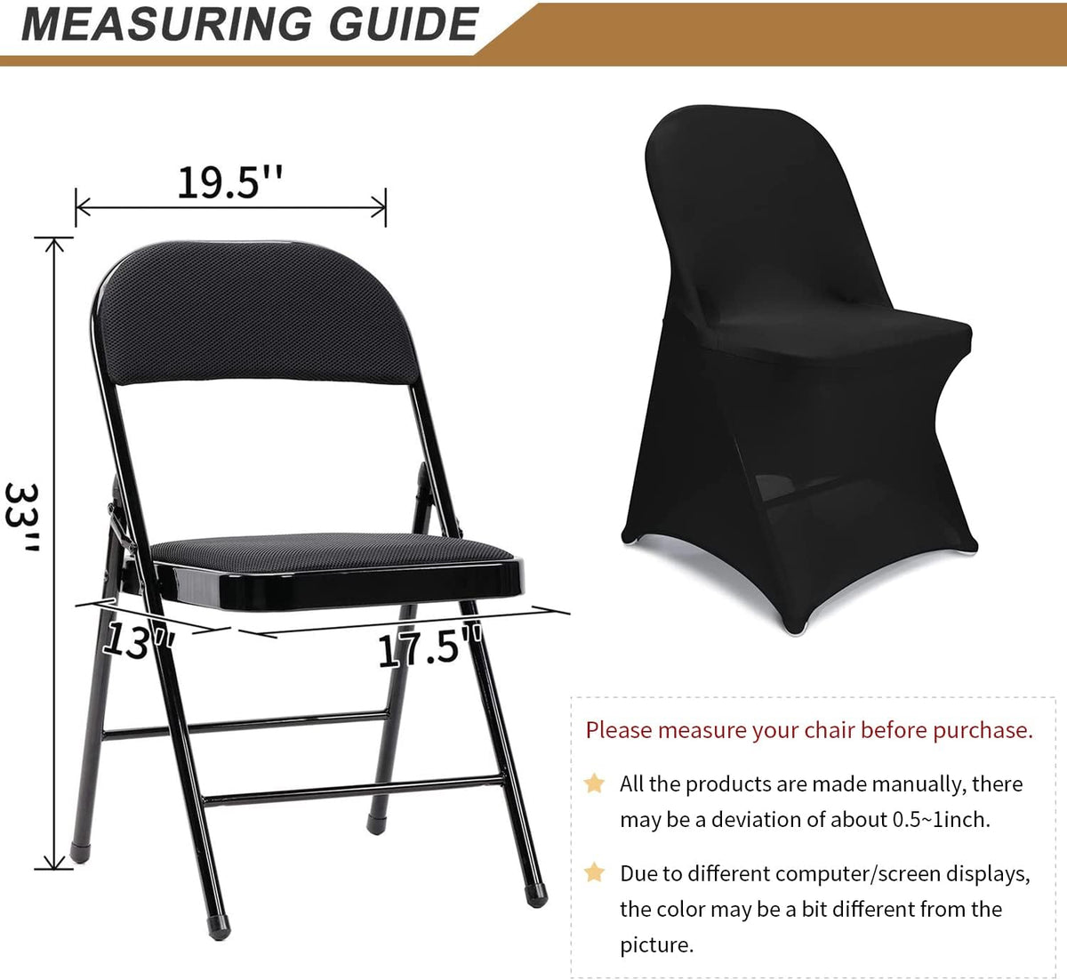 ManMengJi Spandex Folding Chair Covers, Black Folding Chair Slipcovers 6 PCS, Universal Fitted Chair Slipcovers for Wedding, Party, Banquet, Holidays, Celebration