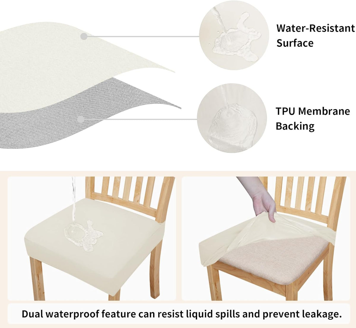 Easy-Going Waterproof Seat Covers for Dining Chairs Set of 4, Ivory