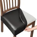 Dioxide Seat Covers Waterproof PU Leather Chair Covers Set of 6 for Dining Chairs,Stretch Fit Removable Chair Seat Protector Slipcovers with Elastic Band for Kitchen, Hotel (Black)