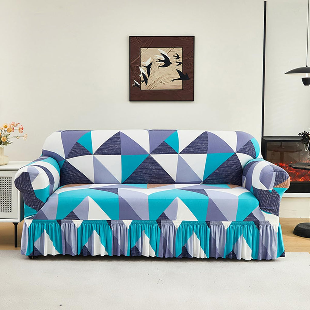 KAIJIE Super Stretch Sofa Slipcover–Non Slip Soft Couch Sofa Cover,Skirt Edge Design with Non Skid Foam and Elastic Bottoms for Crafted from Soft Polyester Printed Pattern（2-Person seat Couch Cover）