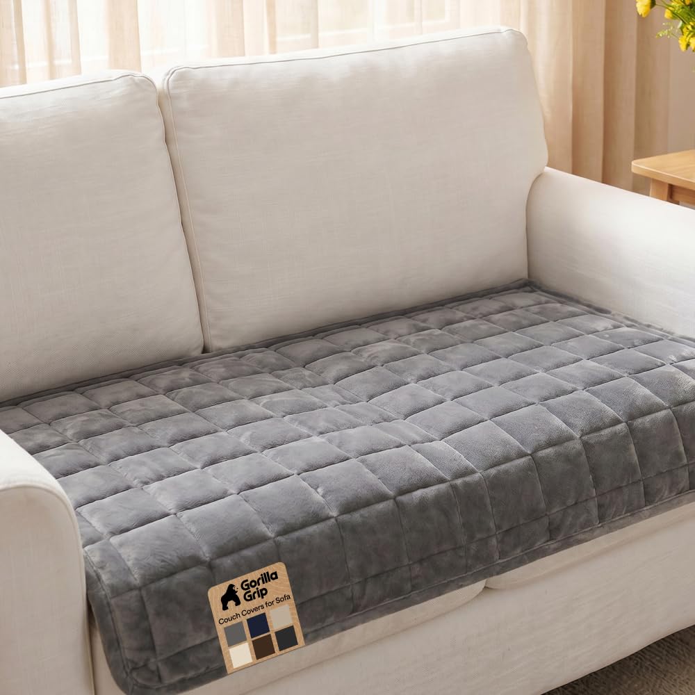 GORILLA GRIP Slip and Leak Resistant Plush Loveseat Cover, Brown