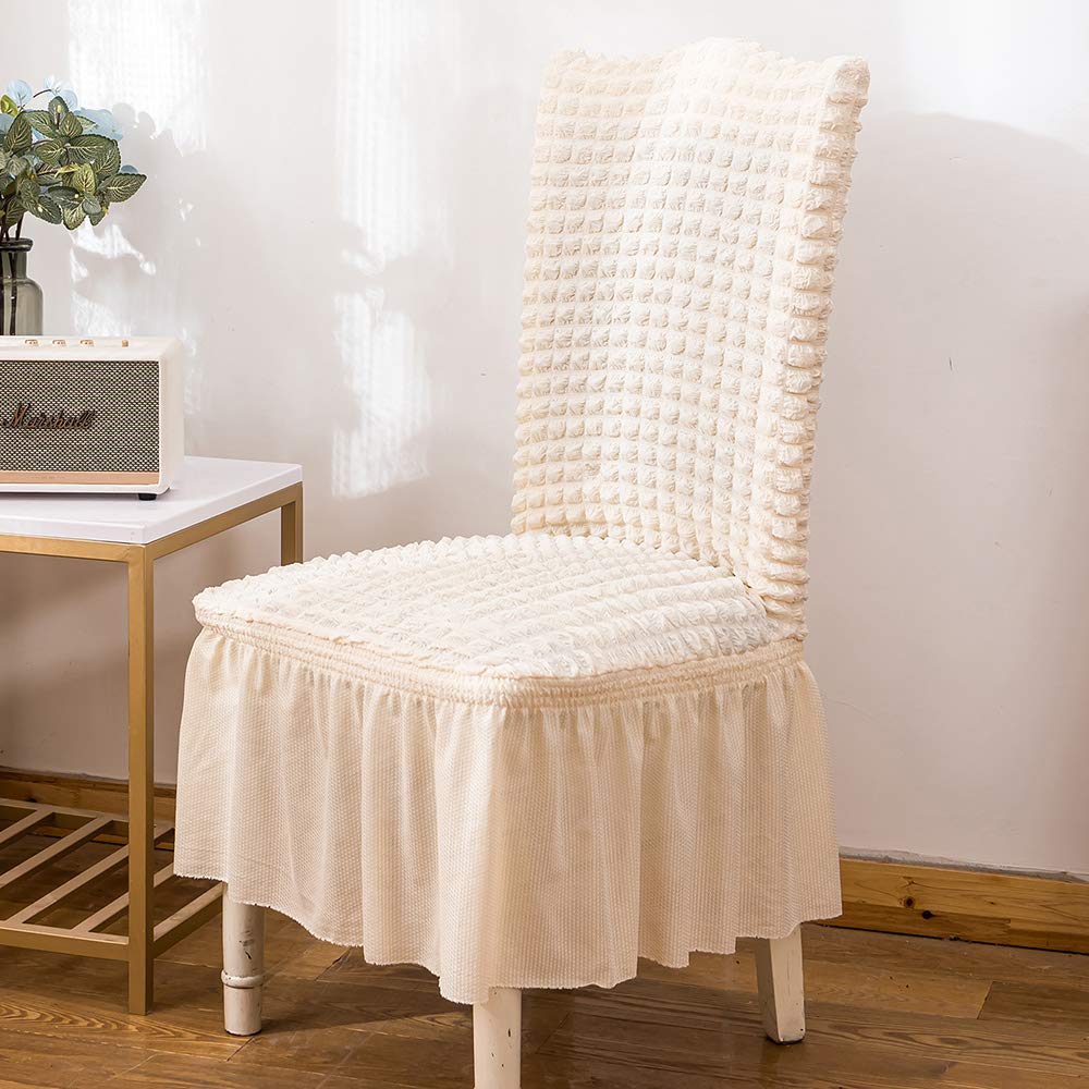 Dorm Chair Cover, Dining Chair Slipcover Stretch Washable with Skirt White