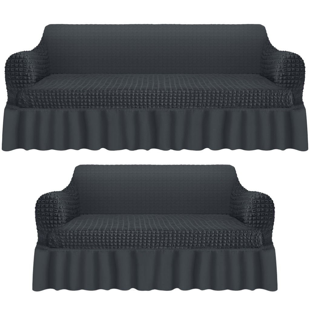 Fanfanwin 2 Pcs Sofa and Loveseat Slipcover Set with Skirt, Navy Blue