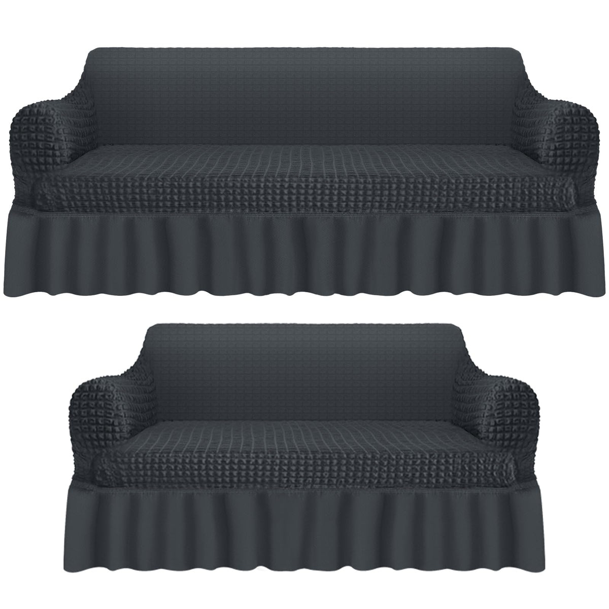 Fanfanwin 2 Pcs Sofa and Loveseat Slipcover Set with Skirt, Navy Blue