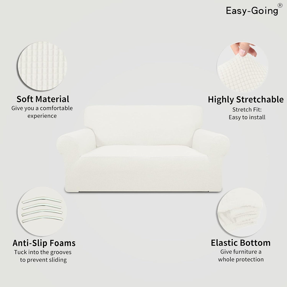 Easy-Going Stretch Loveseat Couch Covers Washable Cream