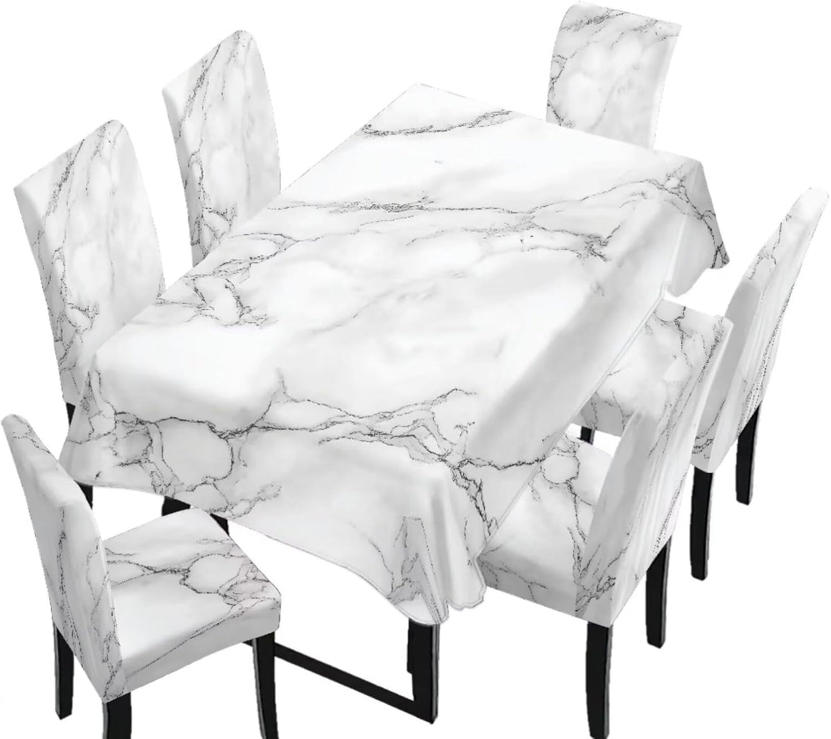 Table Cloth Rectangle Table Set of 7 Include Kitchen Chair Covers and Tablecloths for Dining Room Hotel Banquet, Anti-Scratch Chair Seat Protector Cover, Daisy Hippie Flower Print