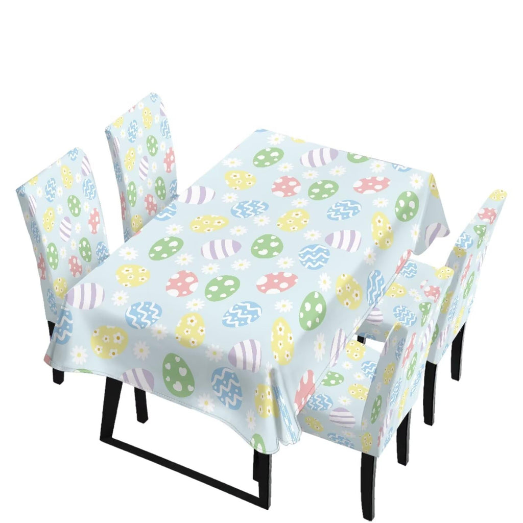 Table Cloth Rectangle Table Set of 5 Include Kitchen Chair Covers and Tablecloths for Dining Room Easter Decor, Anti-Scratch Chair Seat Protector Cover, Blue Cartoon Rabbit Carrot Dot
