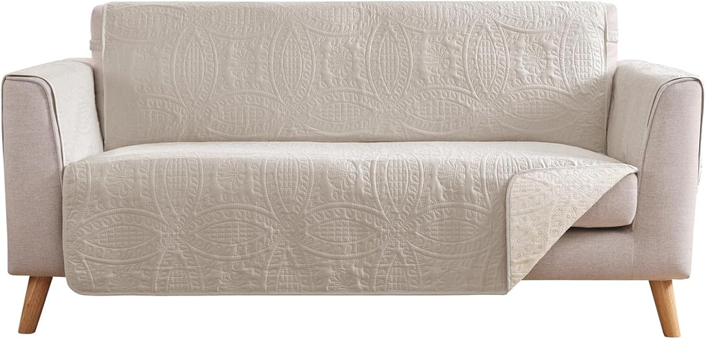 Beige Loveseat Covers for 2 Cushion Couch, Water-Repellent Quilted Covers for Sofa, Machine Washable Love Seat Couch Covers, Pet Friendly Loveseat Slipcovers (Loveseat 48", Beige Cream)