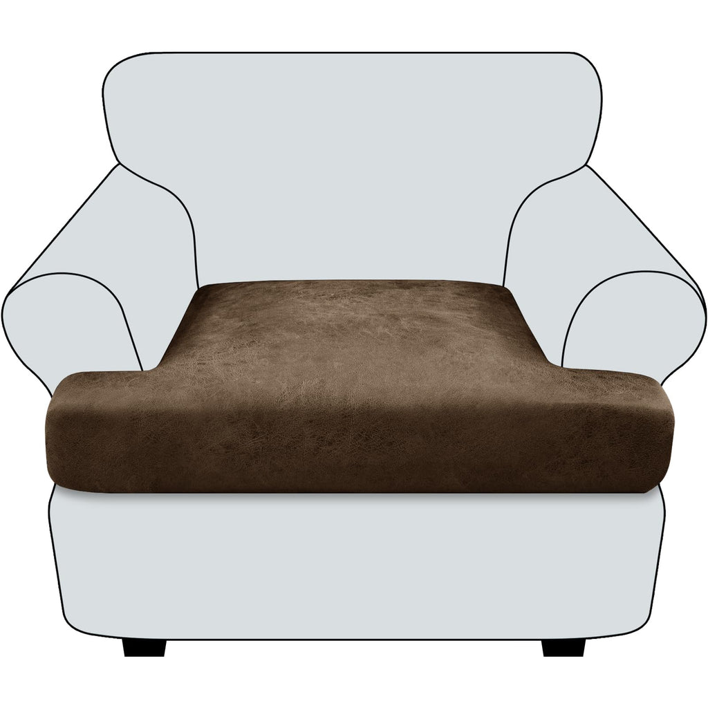 Loveseat Cushion Covers Leather-Look 2PC Stretch Love Seat Slipcover Sets for Living Room Individual Couch Seat Protector, Pet-Friendly, Non-Slip, Easy Fit - Coffee