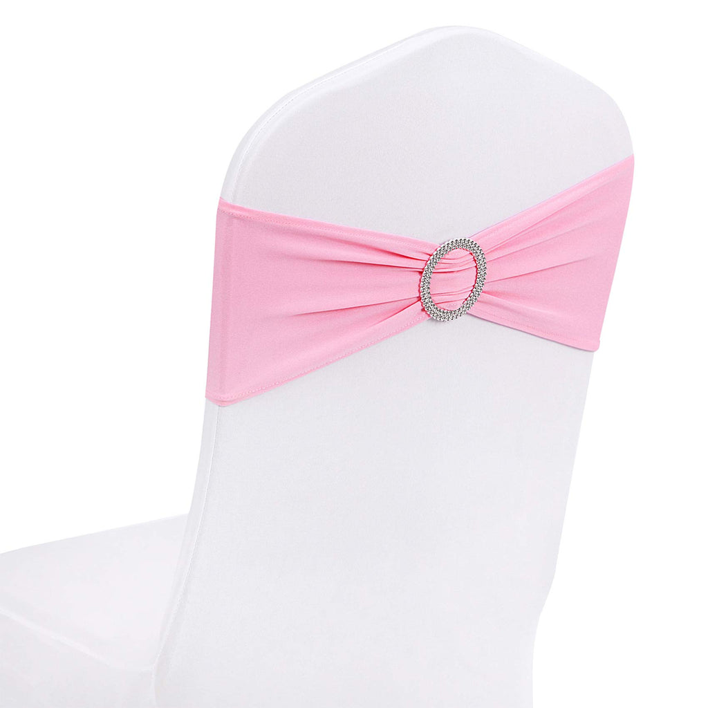Peomeise 50pcs Fuchsia Spandex Chair Sashes with Buckle Slider for Wedding, Party Decoration