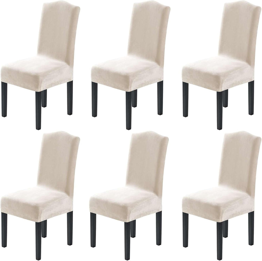 H.VERSAILTEX Dining Chair Covers Velvet Stretch Chair Covers for Dining Room Set of 6 Parson Chair Slipcovers Chair Protectors Covers, Soft Thick Solid Velvet Fabric Washable, Ivory
