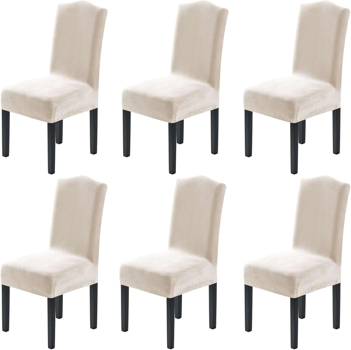H.VERSAILTEX Dining Chair Covers Velvet Stretch Chair Covers for Dining Room Set of 6 Parson Chair Slipcovers Chair Protectors Covers, Soft Thick Solid Velvet Fabric Washable, Ivory