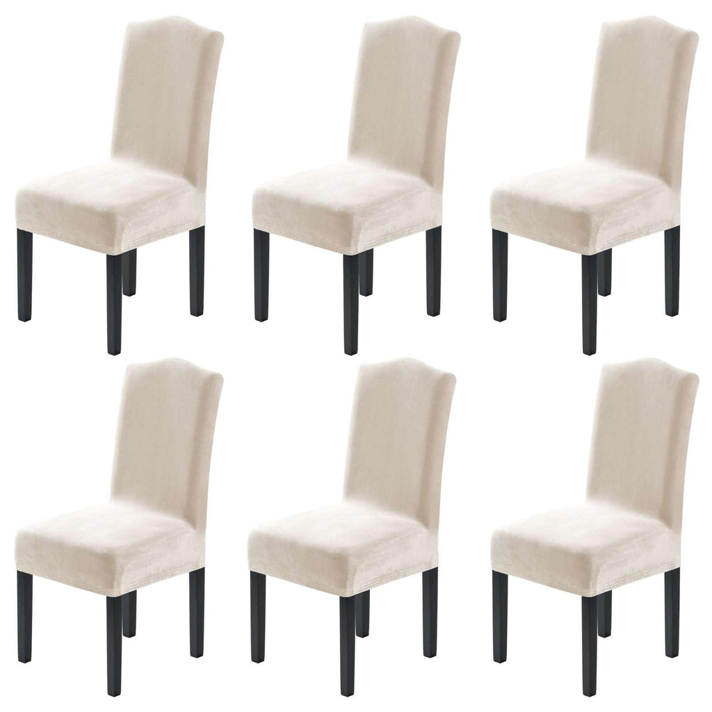 H.VERSAILTEX Dining Chair Covers Velvet Stretch Chair Covers for Dining Room Set of 6 Parson Chair Slipcovers Chair Protectors Covers, Soft Thick Solid Velvet Fabric Washable, Ivory