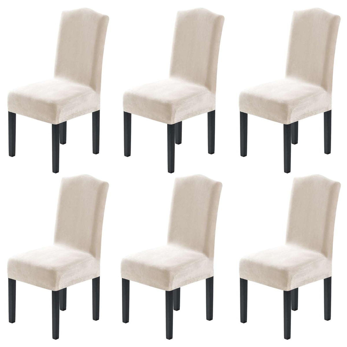 H.VERSAILTEX Dining Chair Covers Velvet Stretch Chair Covers for Dining Room Set of 6 Parson Chair Slipcovers Chair Protectors Covers, Soft Thick Solid Velvet Fabric Washable, Ivory