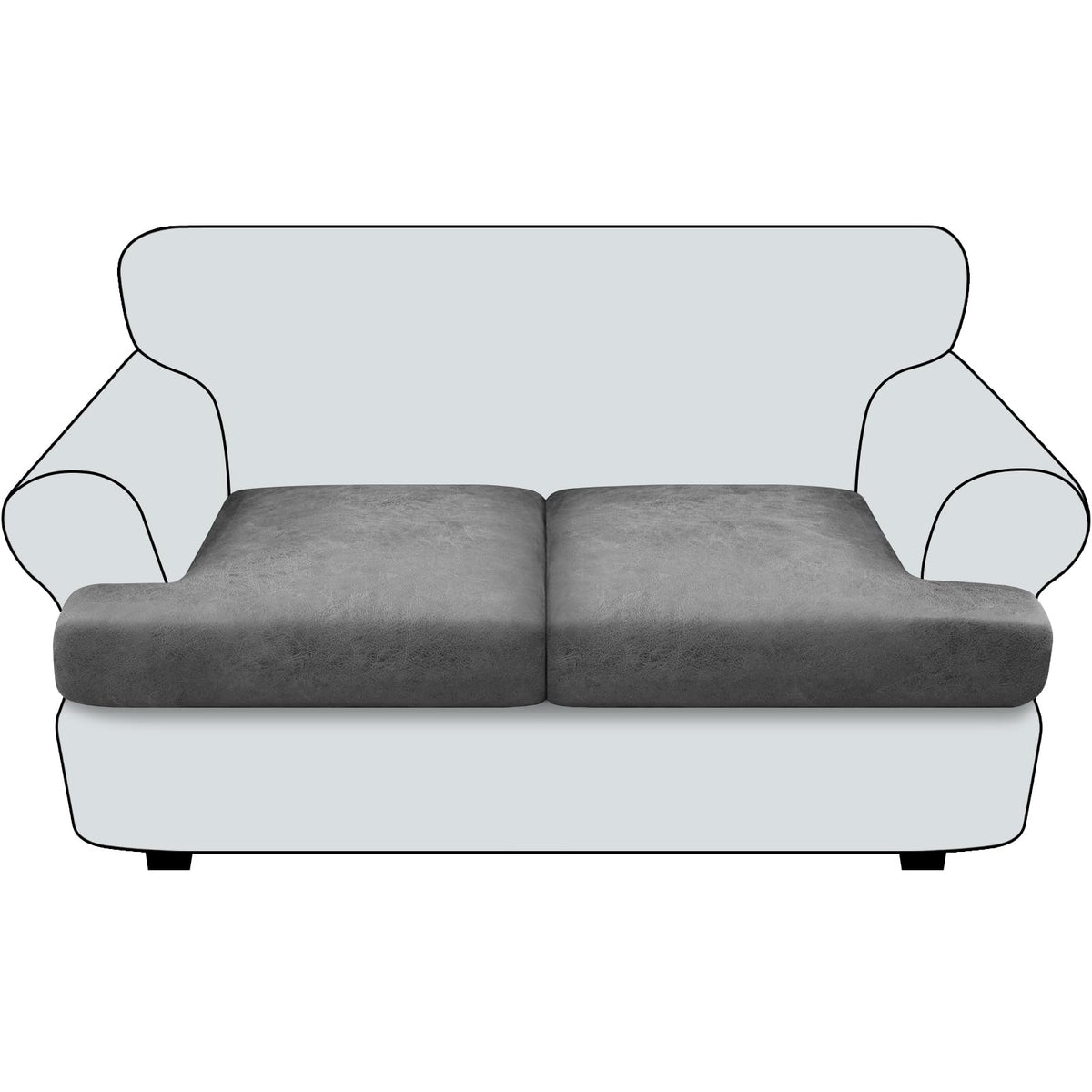 Loveseat Cushion Covers Leather-Look 2PC Stretch Love Seat Slipcover Sets for Living Room Individual Couch Seat Protector, Pet-Friendly, Non-Slip, Easy Fit - Coffee