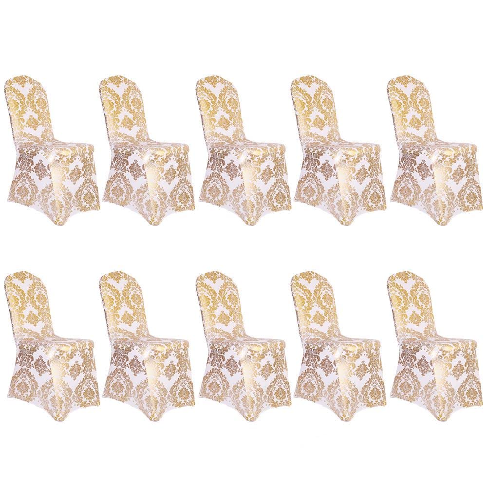 Gold Chair Covers Foil Floral Print, Stretch Fit, 1 Pack