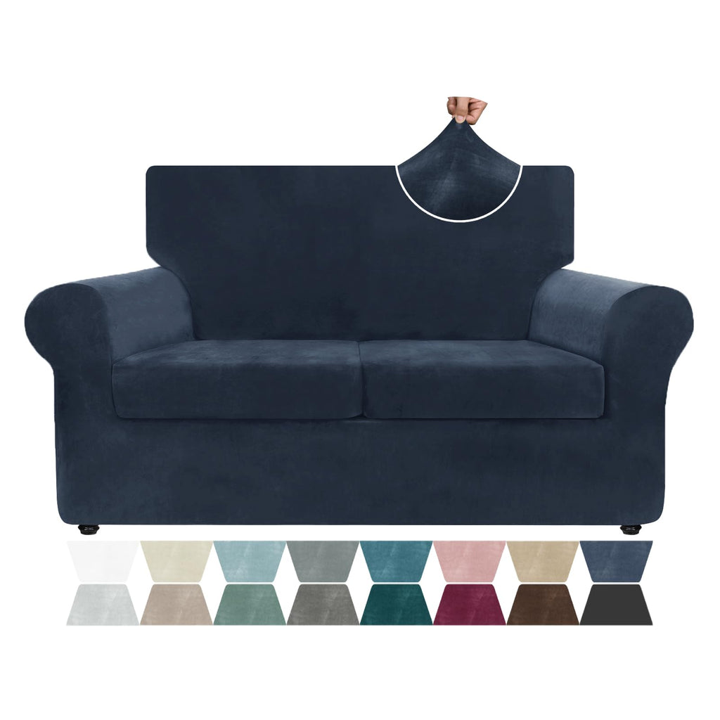 ZNSAYOTX 3-Piece Loveseat Slipcovers High Stretch Spandex Sofa Slip Cover Living Room Love Seat Couch Covers for 2 Cushion Couch Jacquard Small Checks Furniture Protector (Dark Grey, Loveseat)