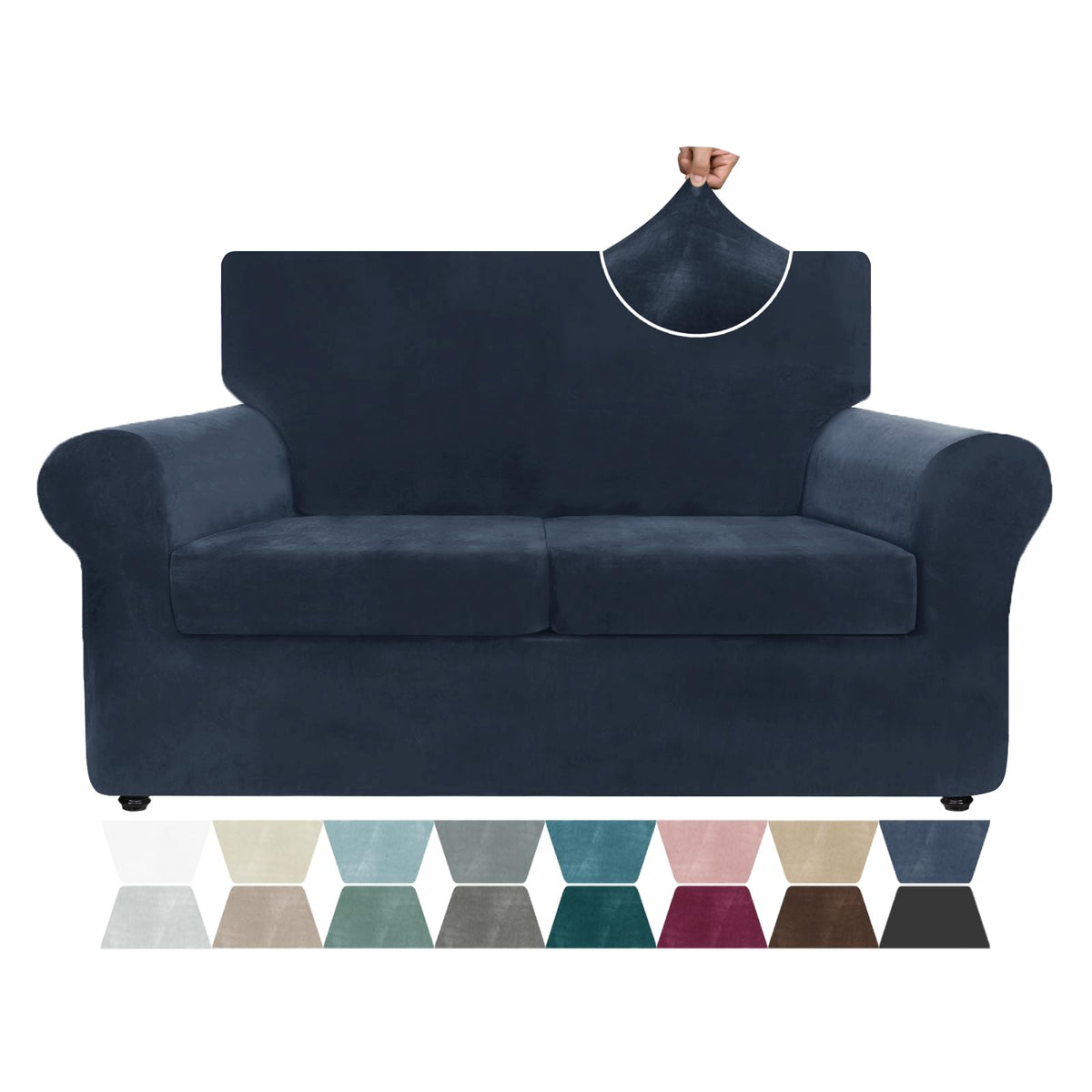 ZNSAYOTX 3-Piece Loveseat Slipcovers High Stretch Spandex Sofa Slip Cover Living Room Love Seat Couch Covers for 2 Cushion Couch Jacquard Small Checks Furniture Protector (Dark Grey, Loveseat)
