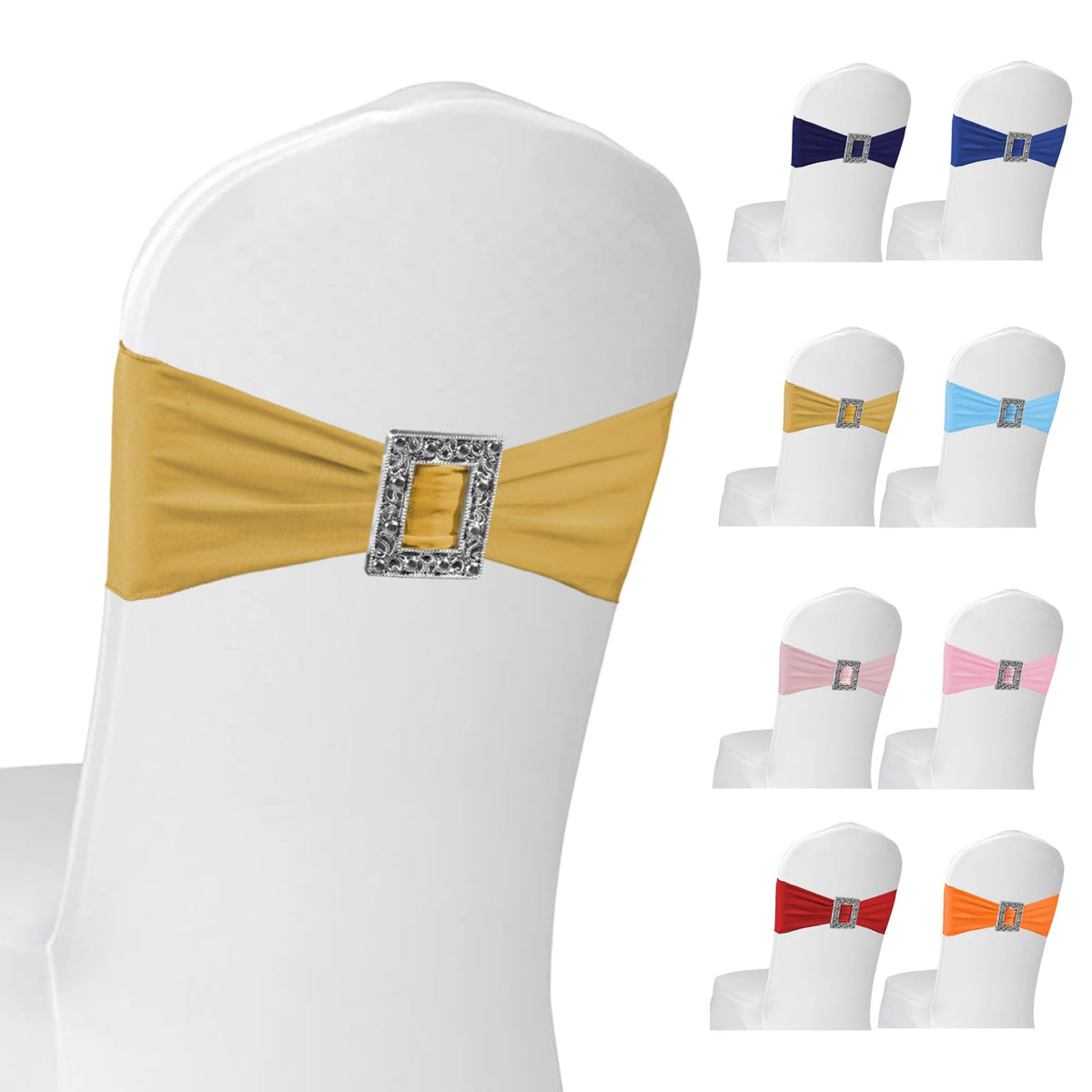 100 Pack Spandex Stretch Chair Sashes Bows Elastic Chair Cover Bands Ties with Buckle Slider for Wedding Party Banquet Restaurant Baby Shower Chairs Decorations (Navy Blue)