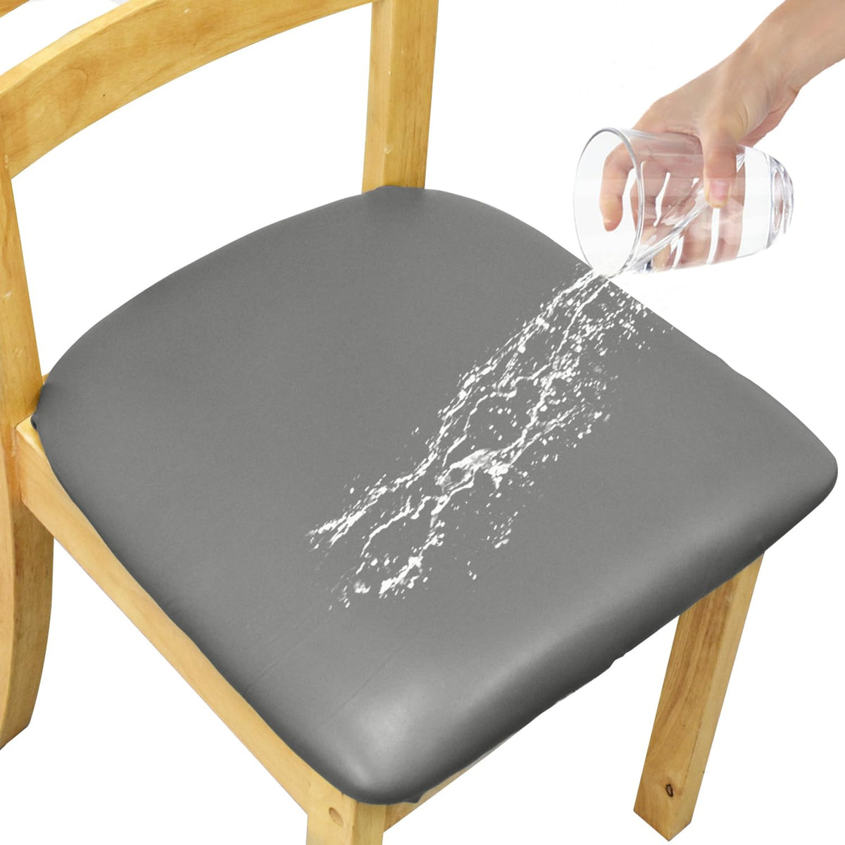 Leather Stretch Chair Seat Covers Waterproof Cushion (Black,4 PCS)