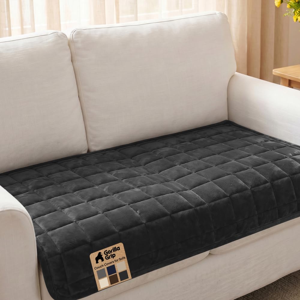 GORILLA GRIP Slip and Leak Resistant Plush Loveseat Cover, Brown