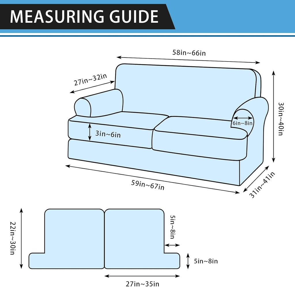 3-Pieces T Cushion Loveseat Slipcovers Leather Look Couch Cover Loveseat Covers for 2 Cushion Couch Furniture Protector Stretch Sofa Cover with 2 Individual T Cushion Seat Covers, Brown