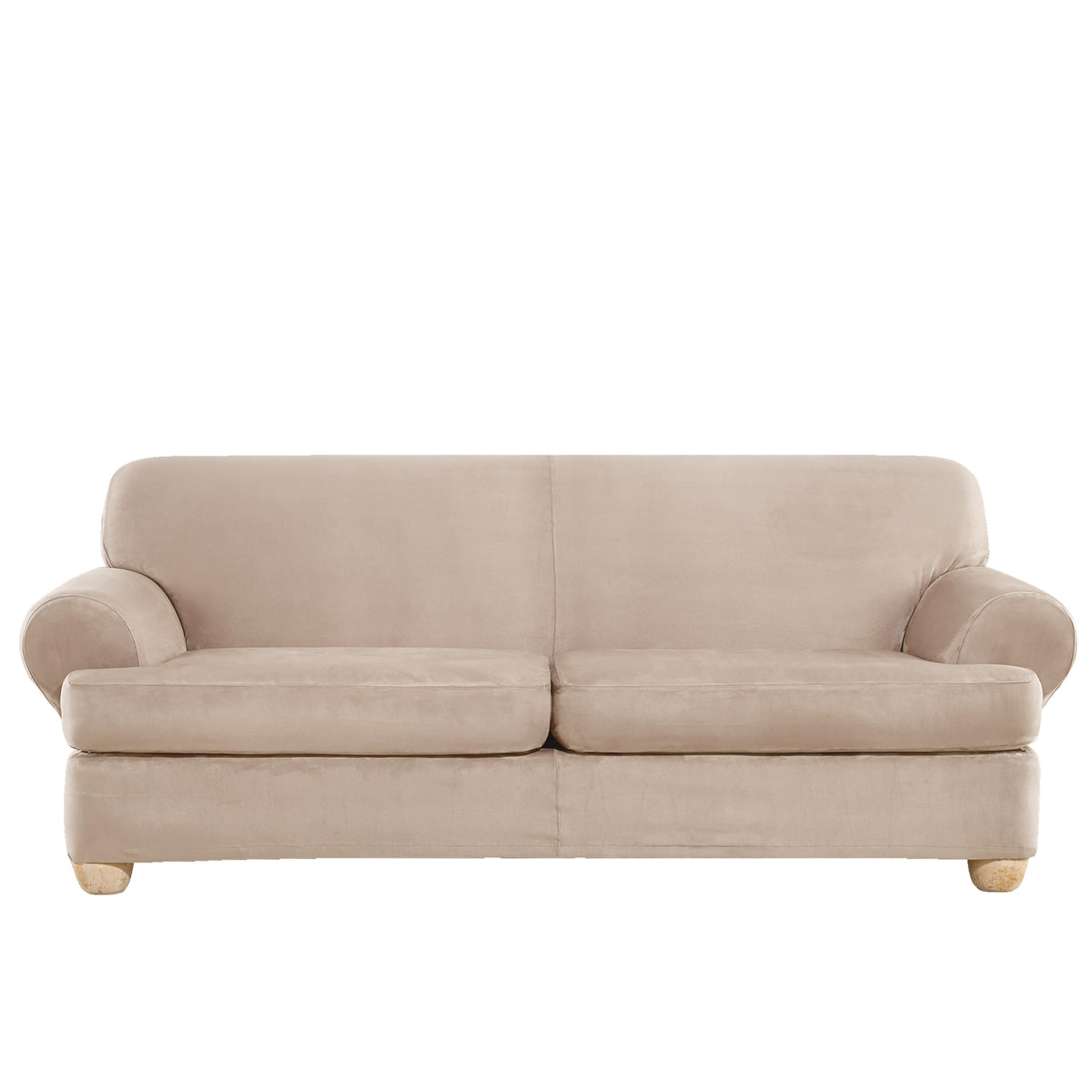 SureFit Home Décor Soft Suede Box Cushion Loveseat One Piece Slipcover, Relaxed Fit, Polyester, Machine Washable, Chocolate Color