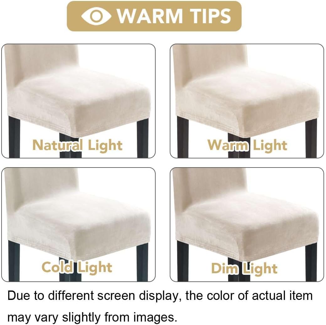 H.VERSAILTEX Dining Chair Covers Velvet Stretch Chair Covers for Dining Room Set of 6 Parson Chair Slipcovers Chair Protectors Covers, Soft Thick Solid Velvet Fabric Washable, Ivory
