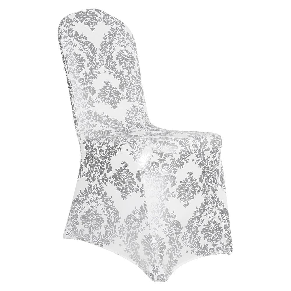 Gold Chair Covers Foil Floral Print, Stretch Fit, 1 Pack