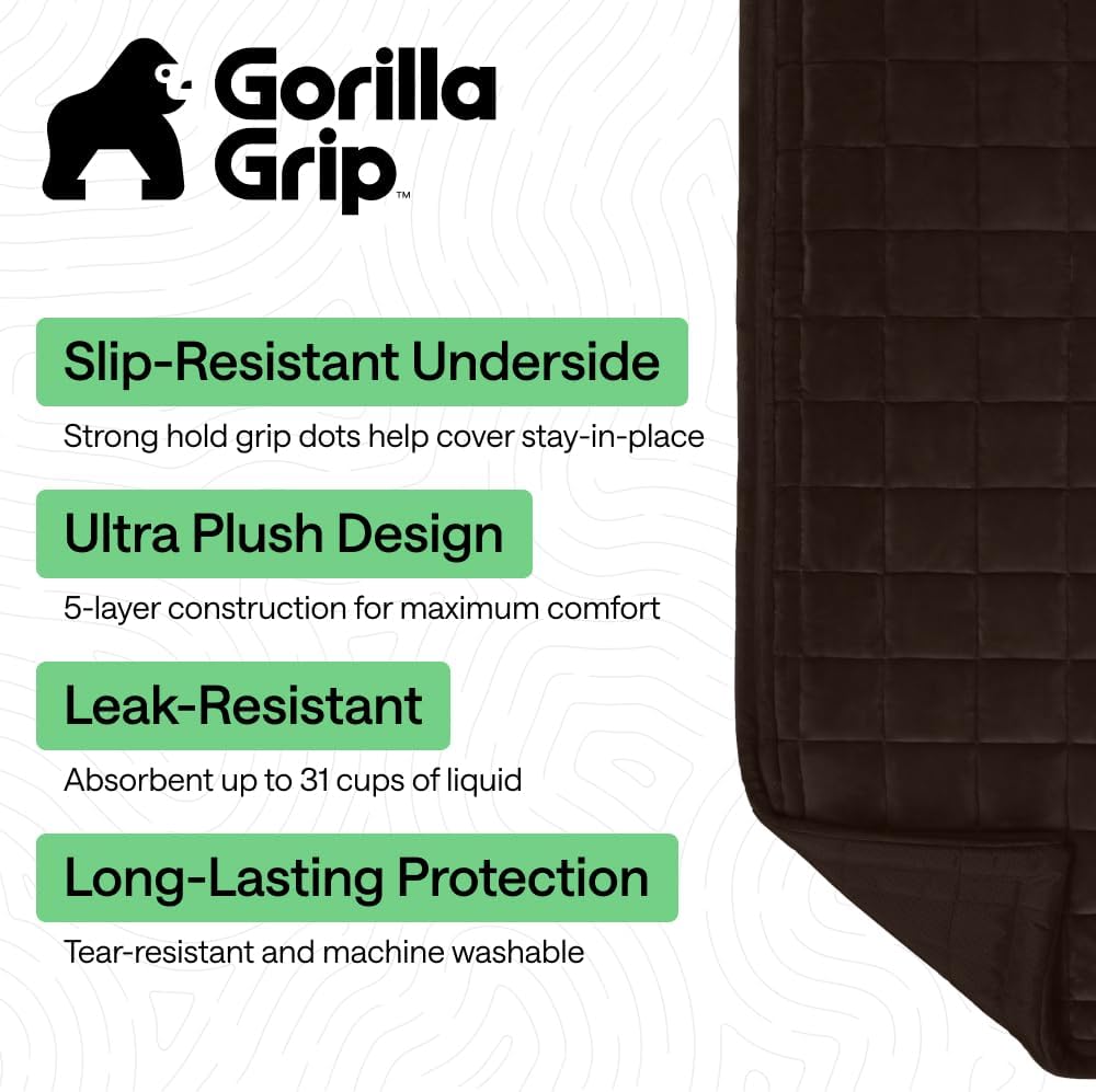 GORILLA GRIP Slip and Leak Resistant Plush Loveseat Cover, Brown