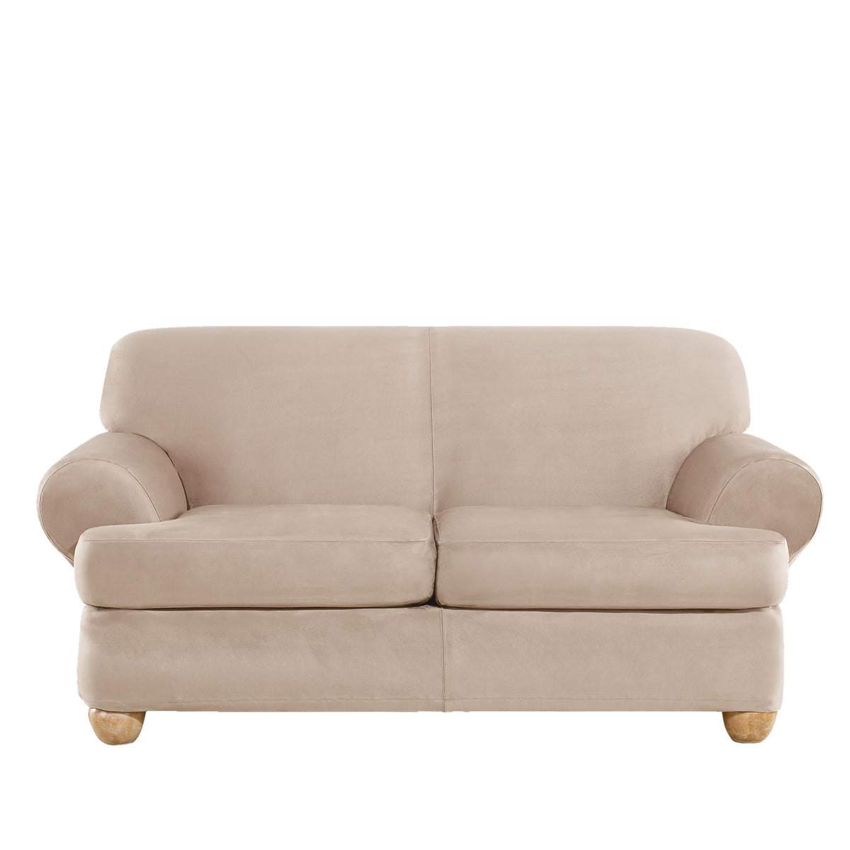 SureFit Home Décor Soft Suede Box Cushion Loveseat One Piece Slipcover, Relaxed Fit, Polyester, Machine Washable, Chocolate Color