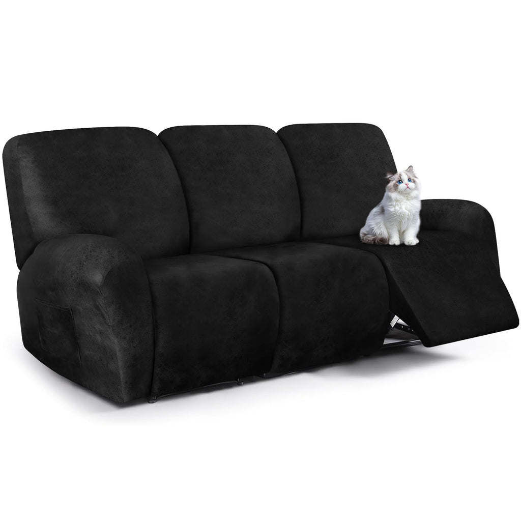 ANARACHON Leather Look Loveseat Recliner Cover, 6-Pieces Stretch Dual Recliner Sofa Covers, Soft Reclining Couch Slipcover, Washable Furniture Protector for Pets (2 Seater,256 Black)