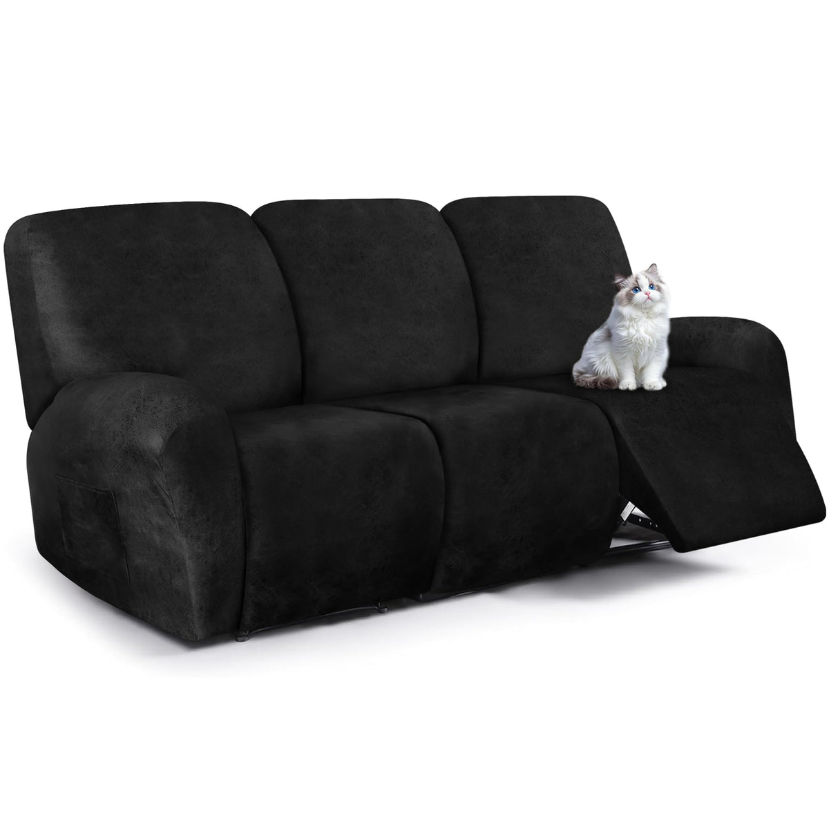 ANARACHON Leather Look Loveseat Recliner Cover, 6-Pieces Stretch Dual Recliner Sofa Covers, Soft Reclining Couch Slipcover, Washable Furniture Protector for Pets (2 Seater,256 Black)