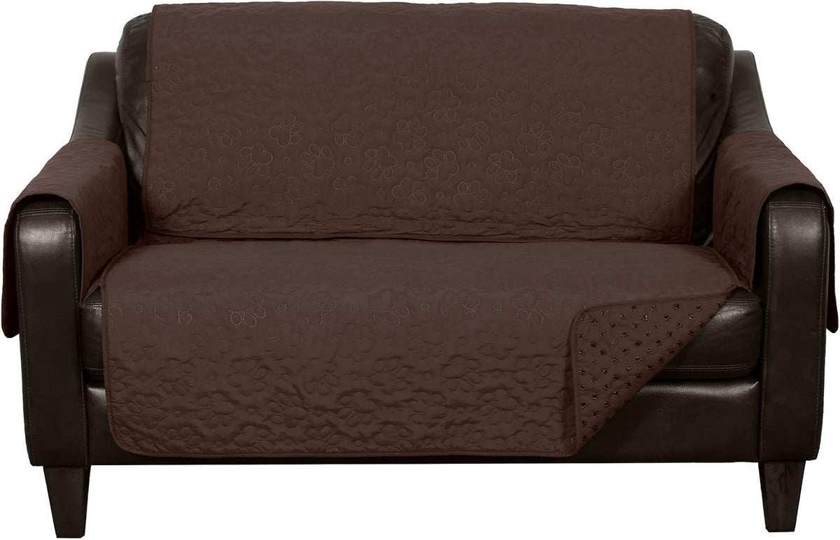 Furhaven Waterproof & Non-Slip Loveseat Cover Protector for Dogs, Cats, & Children - Quilted Paw Print Living Room Furniture Cover - Espresso, Loveseat