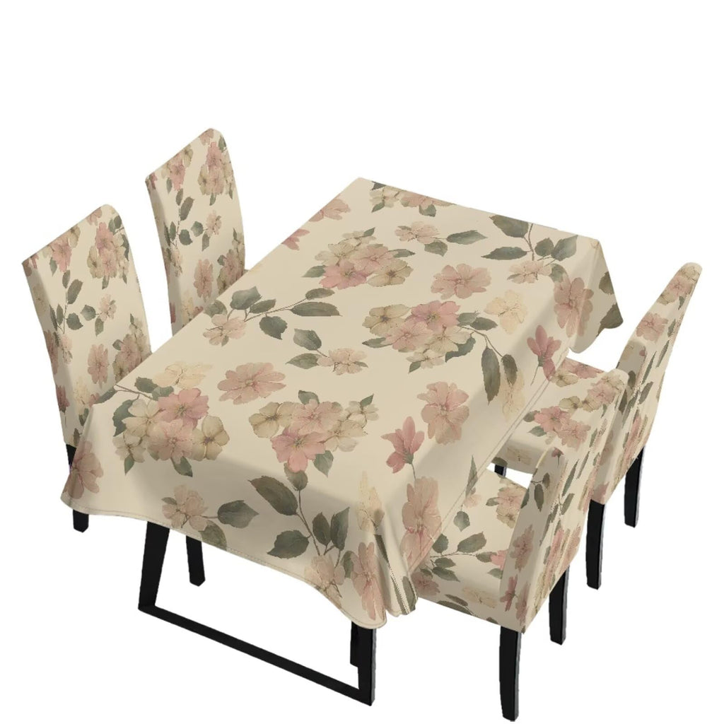 Table Cloth Rectangle Table Set of 7 Include Dining Chair Covers and Tablecloths for Dining Room Kitchen Banquet, Anti-Scratch Chair Seat Cover, Fluid Marble Print Green Gold Brown