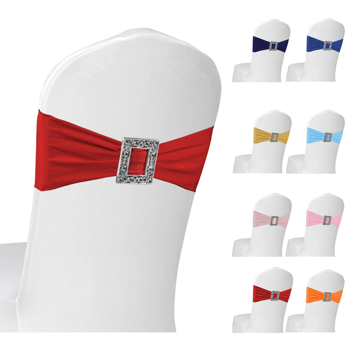 100 Pack Spandex Stretch Chair Sashes Bows Elastic Chair Cover Bands Ties with Buckle Slider for Wedding Party Banquet Restaurant Baby Shower Chairs Decorations (Navy Blue)
